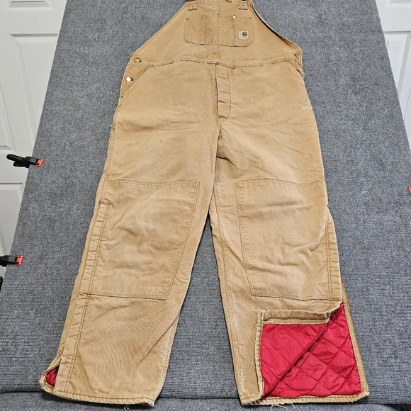 Vintage 1970s Carhartt Bibs Overalls Double Knee Duck Canvas Quilted Liner 50x32